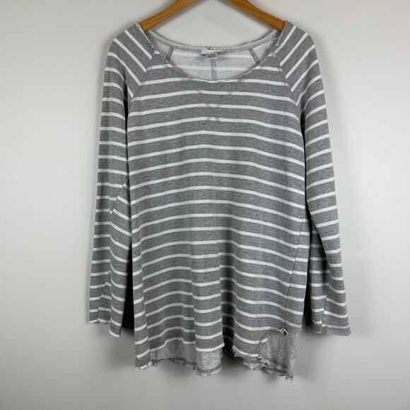Soft Surroundings Sweatshirt Womens Medium Gray White Striped Casual Everyday - Picture 1 of 7